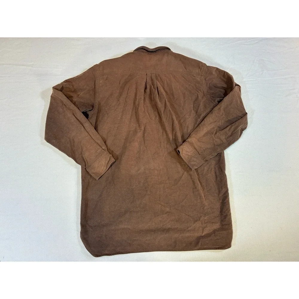 Vintage L.L. Bean Men's Large Tall Brown Flannel‎ Button Down Shirt Cotton Long